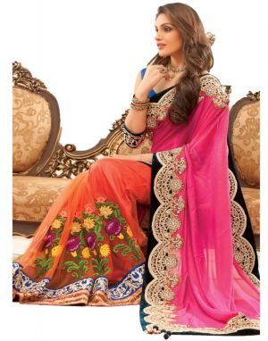 Buy Styloce Pink Color Net Embroidered Party Deasigner Saree With Blouse-(code-sty-8831) online