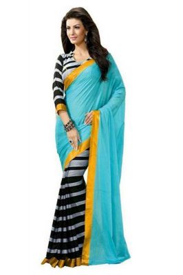 Buy Aar Vee Light Blue Bhagalpuri Silk Saree With Unstitched Blouse online