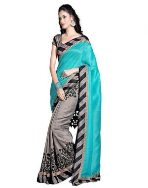 Buy Vijesh Women's Multicolor Bhagalpuri Silk Printed Saree online