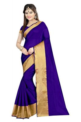 Buy Mahadev Enterprises Blue Color Cotton Silk Saree With Unstitched Blouse Pics Akm03 online