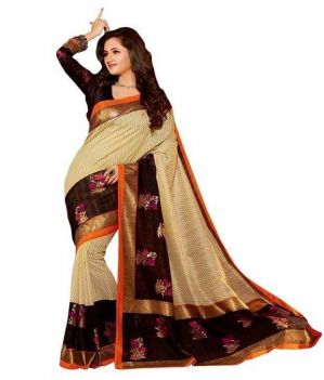Buy Smt Beige Bhagalpuri Cotton Art Silk Saree online
