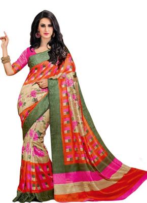 Buy Wama Fashion Multi Colour Bhagalpuri Printed Designer Saree online