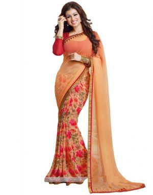 Buy Morpich Fashion New Designer Ayesha Georgette Printed Orange Saree (product Code - Mfsp24) online