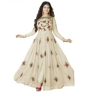 Buy Bollywood Replica Designer Beautiful Aisha Takiya Off White  Flower Printed Long Anarkali Suit online