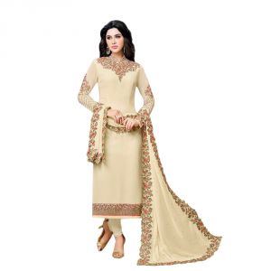 Buy Bollywood Replica Designer Very Attractive  Cream Colour Embroidered Straight Cut Salwar Kameez online