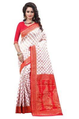 Buy Holyday Womens Banarasi Silk Thread Saree_ Orange Red (with Blouse) online