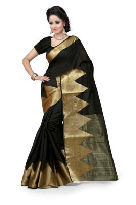 Buy Holyday Womens Cotton Silk Self Design Saree, Black (raj_piramid_black) online