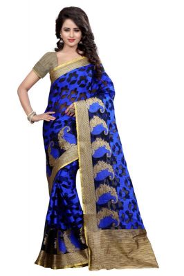 Buy Holyday Womens Brasso Thread Saree_ Royal Blue (with Blouse) online