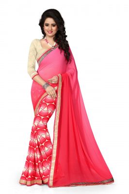 Buy Holyday Womens Georgette Saree, Pink (holy_pink_butterfly) online