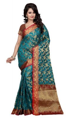 Buy Holyday Womens Banarasi Silk Thread Saree_ Dark Ice Blue (with Blouse) online