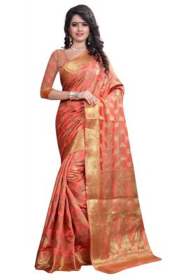 Buy Holyday Womens Banarasi Silk Thread Saree_ Orange Pink (with Blouse) online