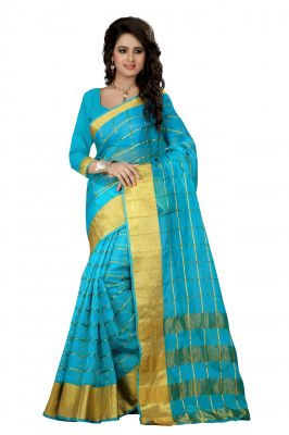 Buy Holyday Womens Silk Cotton Saree, Sky Blue (raj_orgenza_sky Blue) online