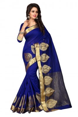 Buy Holyday Womens Poly Cotton Saree, Blue (raj_more_blue) online