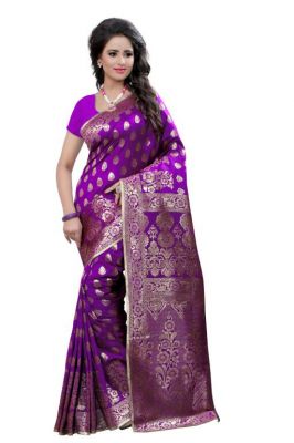 Buy Holyday Womens Tassar Silk Self Design Saree, Purple (banarasi_beauty_purple) online