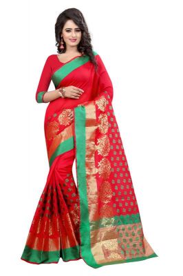 Buy Holyday Womens Banarasi Silk Thread Saree_ Orange Red (with Blouse) online