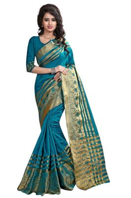 Buy Holyday Womens Banarasi Silk Thread Saree_ Dark Ice Blue (with Blouse) online