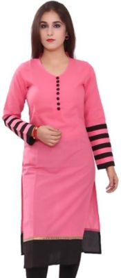 Buy Sargam Fashion Plain Pink Cotton Straight Fit Casual Wear Womens And Girls Kurti. online