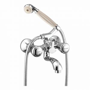 Buy Oleanna Royal Brass Wall Mixer Telephonic With Crutch Silver Water Mixer online