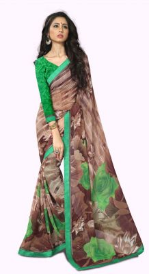 Buy Kotton Mantra Women's Light Brown Georgette Fashion Saree online