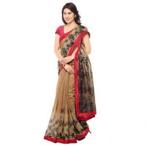 Buy Kotton Mantra Women's Light Brown And Red Cotton Fashion Saree online