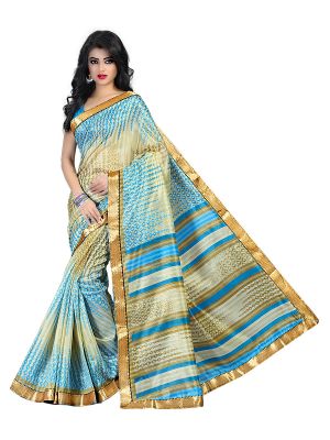 Buy Kotton Mantra Blue Cotton Silk Lace Border Designer Saree With Blouse Piece (kmbb7008b) online