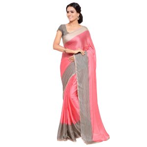 Buy Kotton Mantra Light Pink Satin Lace Border Designer & Party wear Saree With Blouse Piece online