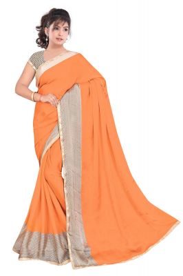 Buy Kotton Mantra Orange Satin Designer & Party Wear Saree With Unstitched Blouse Piece (kmix1180m) online