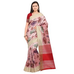 Buy Kotton Mantra Pink Cotton Silk Weaving With Beautiful Digital print Designer Saree With Blouse Piece online