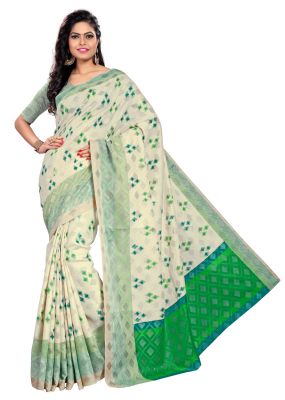 Buy Kotton Mantra Off-White Jute Cotton Printed Designer Saree With Unstitched Blouse Piece online