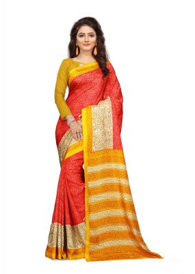 Buy Kotton Mantra Red Silk Printed Designer Saree With Blouse Piece (kmsilk24) online