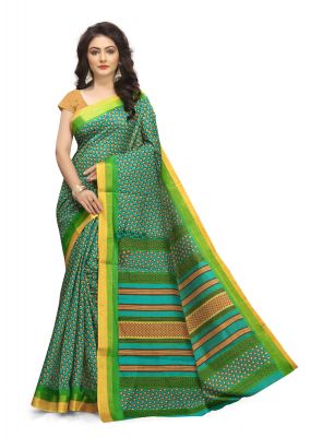 Buy Kotton Mantra Green Cotton Printed Designer Saree With Blouse Piece (kmsmt7006b) online