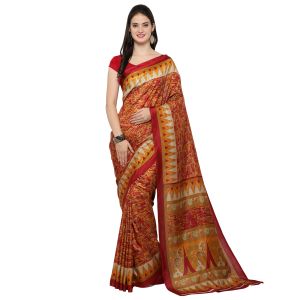 Buy Kotton Mantra Red Silk Printed Designer Saree With Blouse Piece online