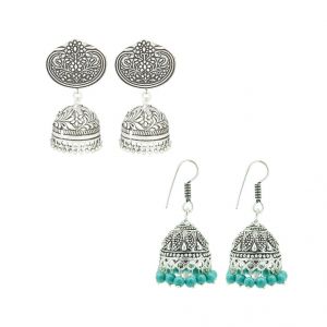 Buy Frabjous German Silver Green And Silver Jhumki Earring Combo For Women (product Code - Fbercmb-02_35) online