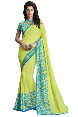 Lime Green/Lime Yellow Colour Georgette Printed Saree With Blouse Aflatoon SG-1021