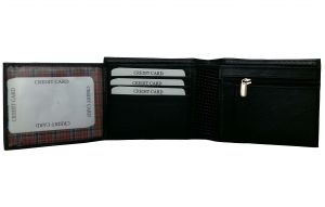 Piper Holes Strap Textured Black Premium Mens Genuine Leather Wallet By GetSetStyle GBGLW-BLK-7059