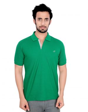 Buy Aimery Green Solid Regular Fit Polo Neck Men's T-shirt online