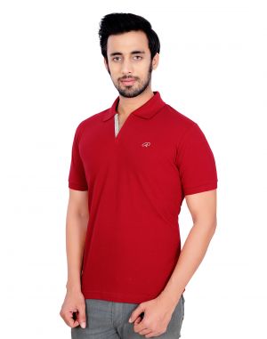 Buy Aimery Pink Solid Regular Fit Polo Neck Men's T-shirt With Short Sleeve online
