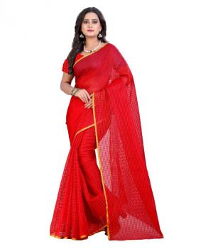 Buy Mheart Cotton Red Color Saree Without Blouse(mh038) online