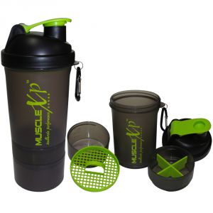 MuscleXP Smart Advanced Gym Shaker (Transparent Black) With Strainer 500ml - Design 2