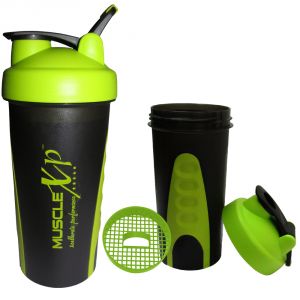 MuscleXP Sporty Gym Shaker (Neon Green And Black) With Strainer 600ml - Design 12