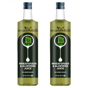 Buy Nourishvitals Wheatgrass With Aloevera Juice 500ml - No Added Sugar - 2 Bottles online
