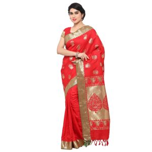 Buy Varkala Silk Sarees Woven Self Designed Bright Red Art Silk Sarees With Blouse(awjb9101rdrd) online
