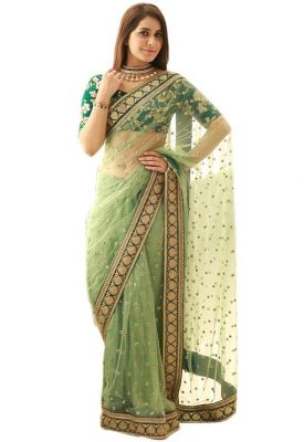 Buy Palash Fashions Royal Looking Green Color Nylon Net Fancy Designer Saree (product Code - Pls-ps-new Creation-1539) online