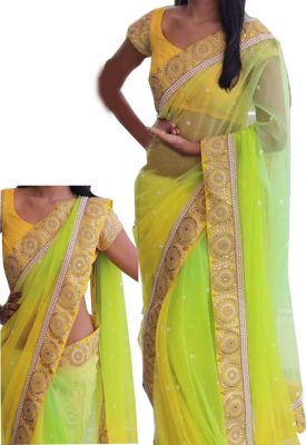 Buy Palash Fashions Royal Looking Green And Yellow Color Georgette Fancy Designer Saree (product Code - Pls-ts-9698) online
