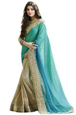 Buy Try N Get's Firozi Color Fancy Designer Georgette Saree (tng-ts-9487a) online