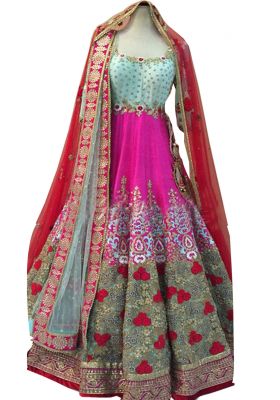 Buy Palash Fashion's Royal Looking Sky Blue And Pink Color Embroidered Banglory Silk Fancy Designer Gown(product Code -pls-sjnx-nx-69) online