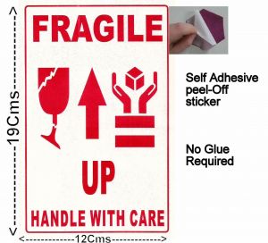 #100 Pcs BIG Self Adhesive STICKER"FRAGILE- HANDLE WITH CARE "Transit Safety1008