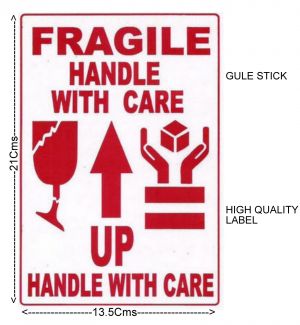 #100 Pcs BIG GLUE STICK Label "FRAGILE- HANDLE WITH CARE" Transit Safety- ST1018