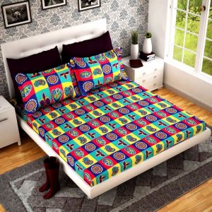 Buy Home Castle 3d Printed Super Soft Double Bedsheet 2 Pillow Covers Pc online