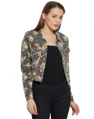 Buy VIRO Classic Collar Denim fabric Denim color Jacket for women online